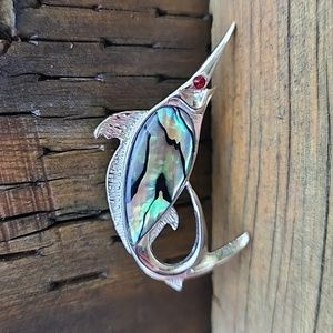 Vintage Ariki Paua Shell sword fish brooch